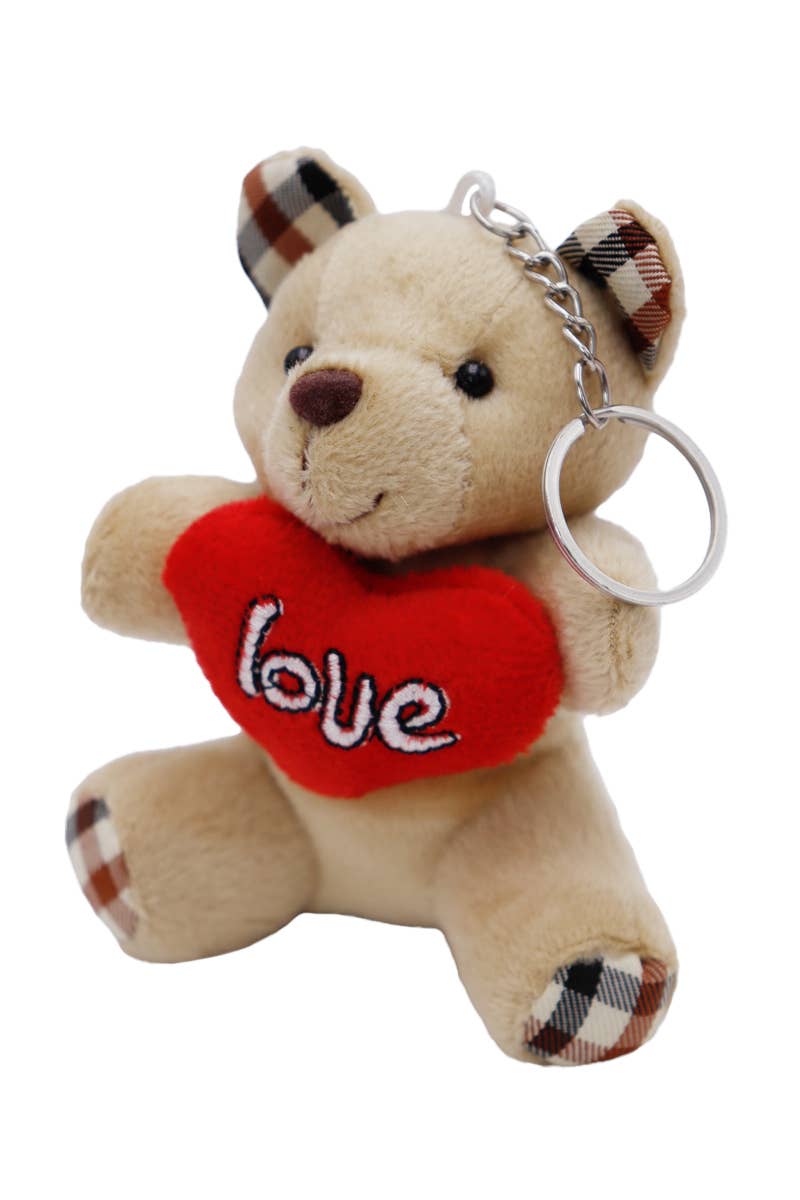 Cap Zone - Wholesale Keychain – Women's - Mini Love Heart Teddy Bear Plush Keychain1