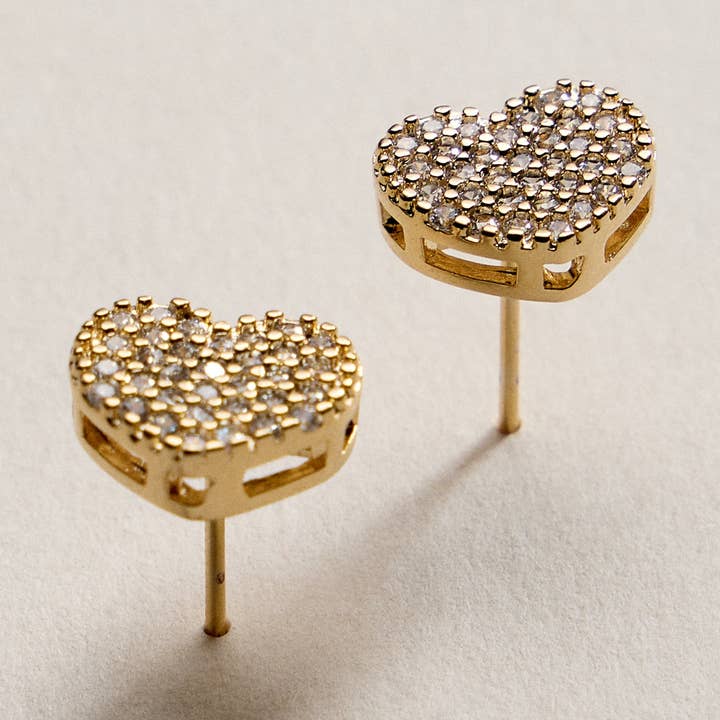 Gold Filled Heart Pave Stud Earrings for wholesale by Lilla Haven