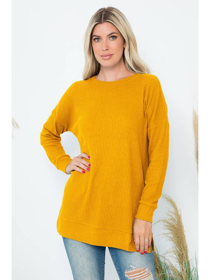 You & Me - Wholesale Tunic Sweater - Women's - BRUSHED WAFFLE ROUND NECK SIDE SLIT SWEATER27
