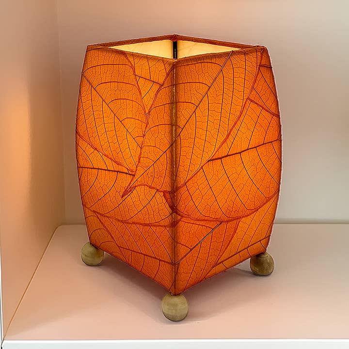 Mini Square Cocoa Leaf Lamp Orange, Cocoa Leaves on Shade for wholesale by Eangee Home Design