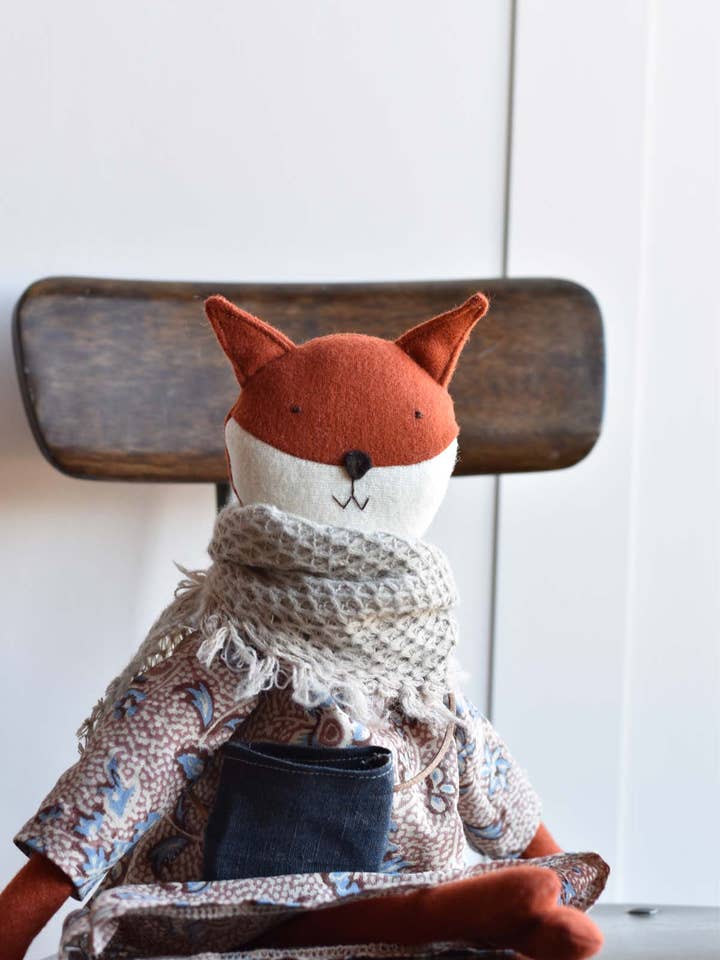 Florette the Fox doll - Block print Dress for wholesale by Woolgrass Farm