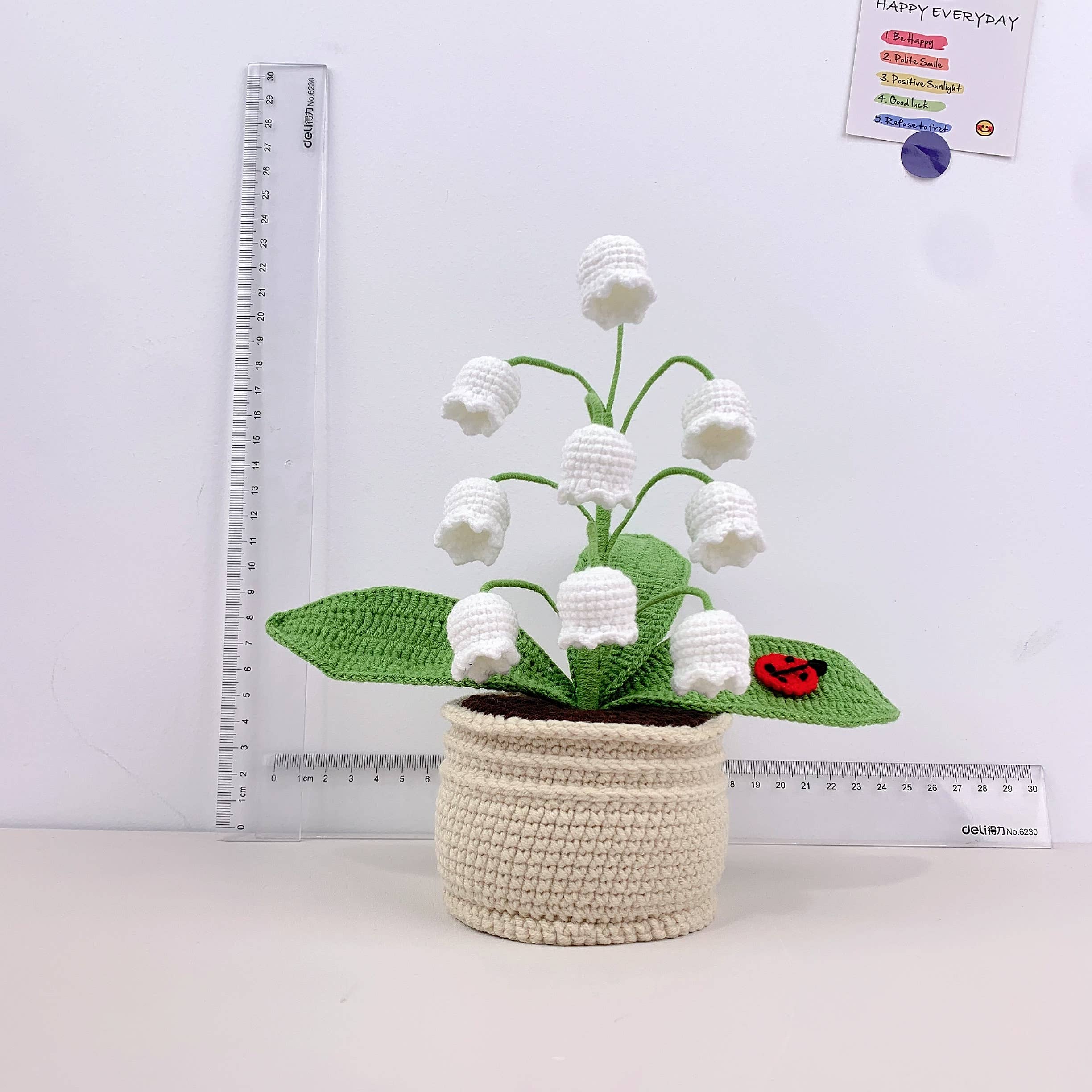 Lilyrosy（Duty free) – Engroshandel Kunstige blomster – Hæklede Liljekonvaller i Potter, Håndlavet boligindretning4