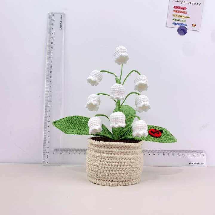 Lilyrosy(Duty free) – Engroshandel Kunstige blomster – Hæklede Liljekonvaller i Potter, Håndlavet boligindretning4