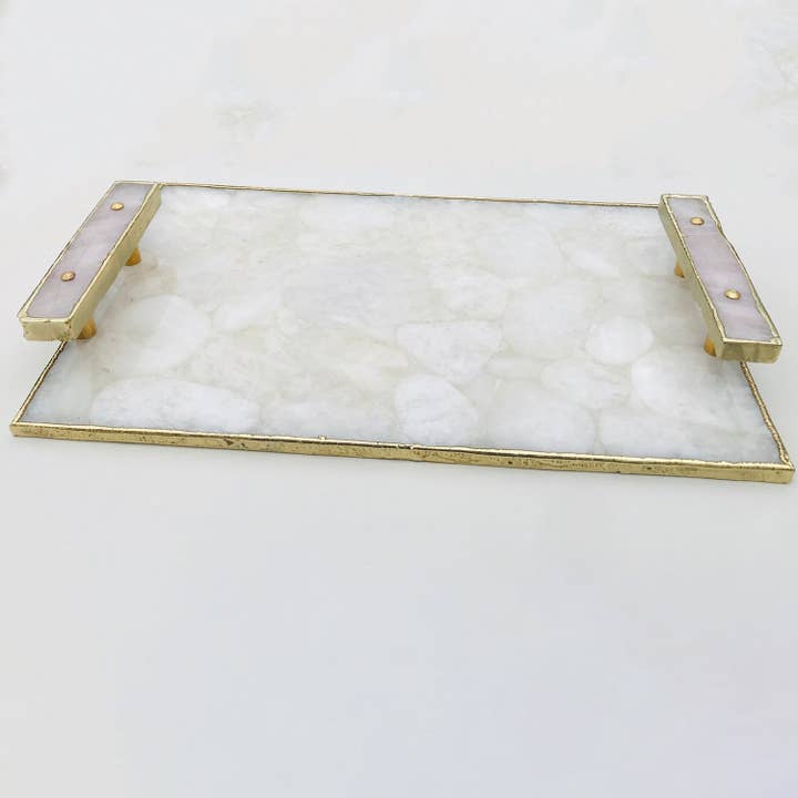 White Crystal Agate Plated Serving Tray With Clear Quartz Handles/Personalised Momentos/Sign Boards and other Purchase Wholesale crystal tray. Free Returns & Net 60 Terms on Faire trending on Faire.