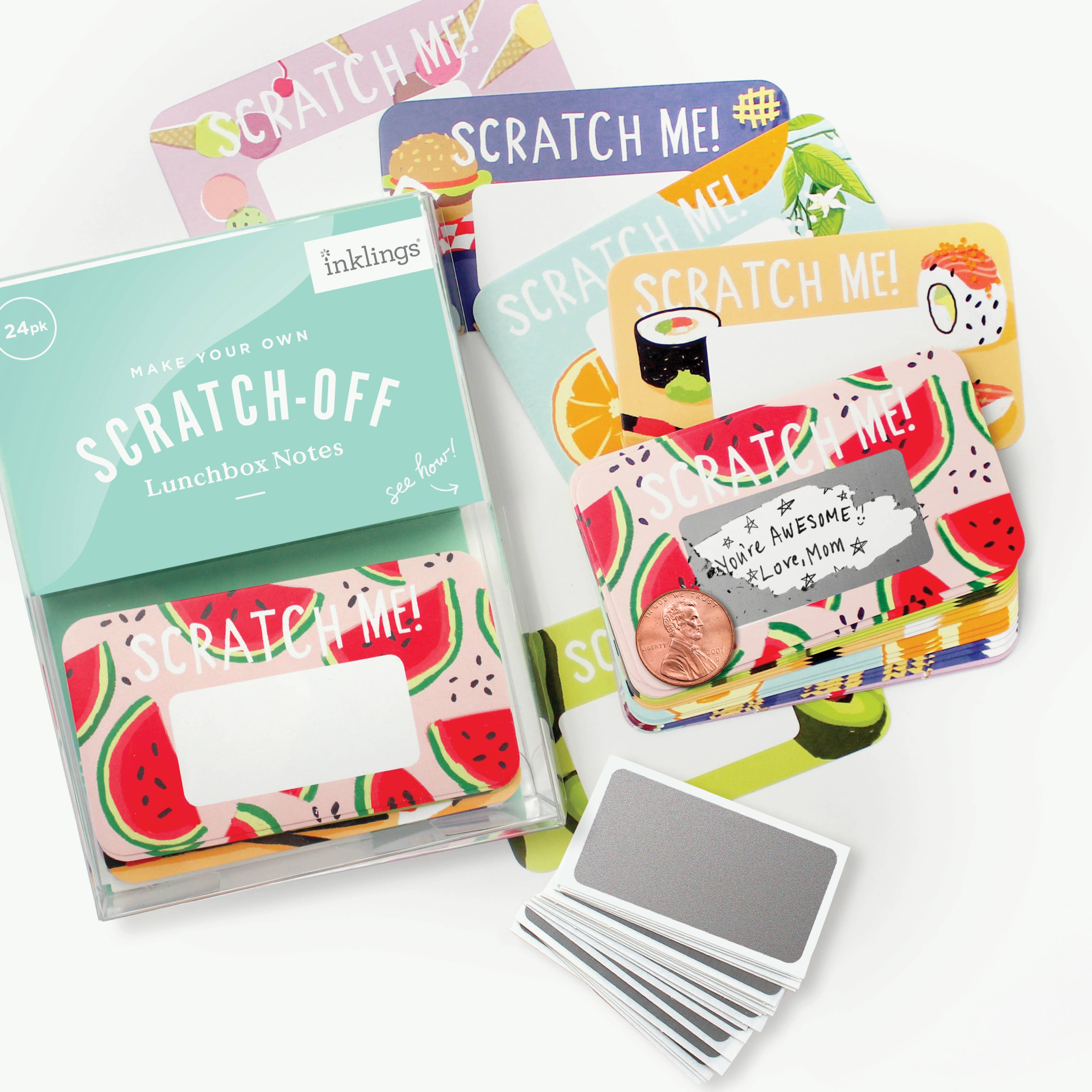 Inklings Paperie - Wholesale Stationery/Notecard Set - Scratch-off Lunchbox Notes - Foodie2