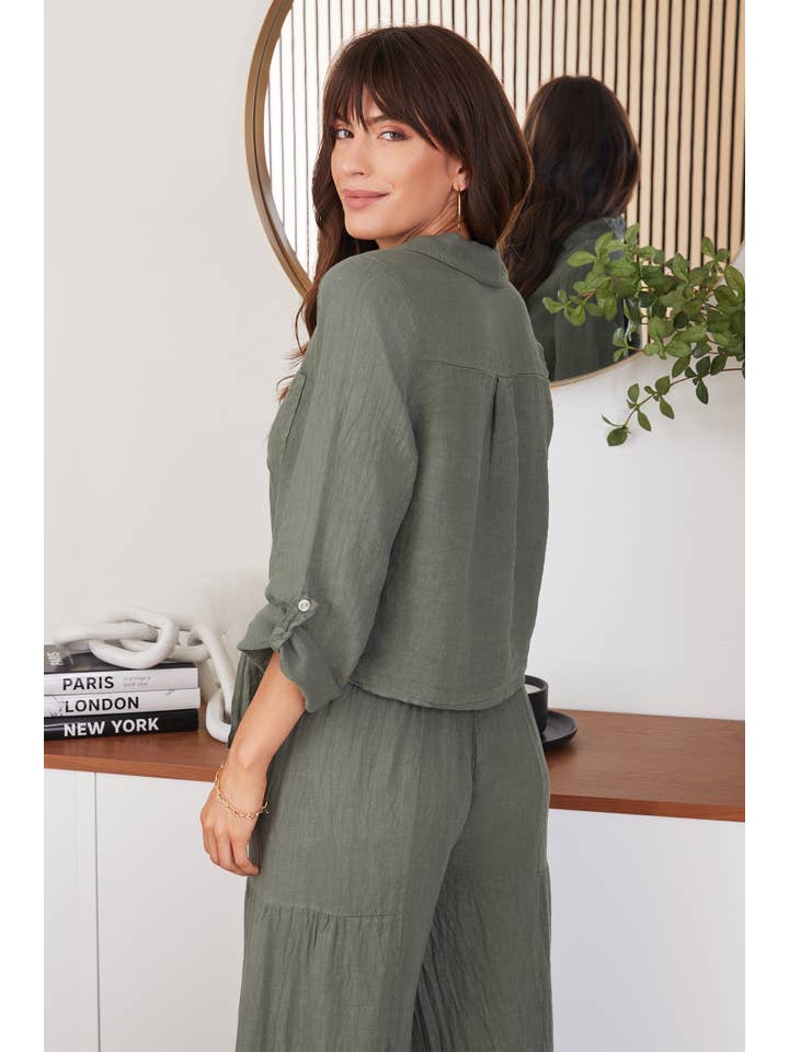 MILIO MILANO - Wholesale Button Down Shirt - Women's - LINEN CROPPED TIE BUTTON FRONT TOP (8597/255020)