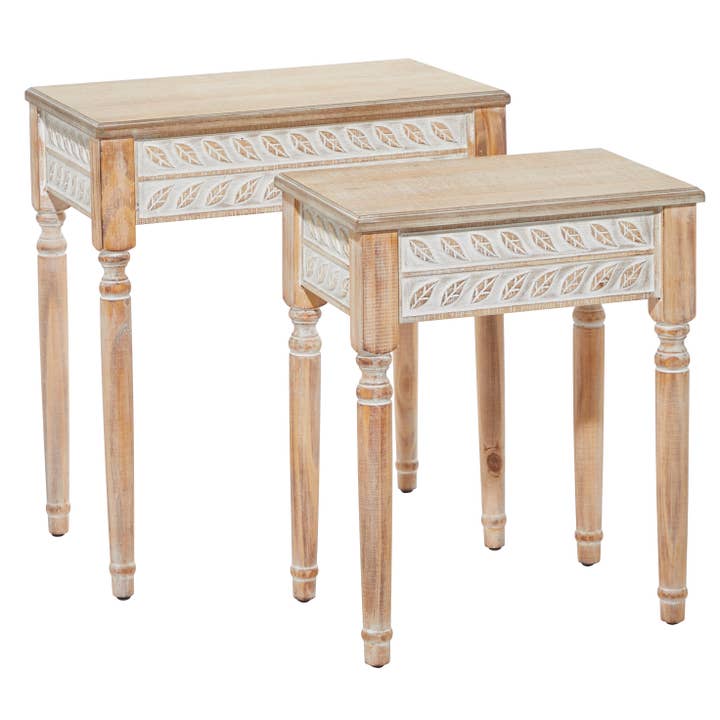 Farmhouse Brown Wooden Accent Table Set for wholesale by Deco Marché