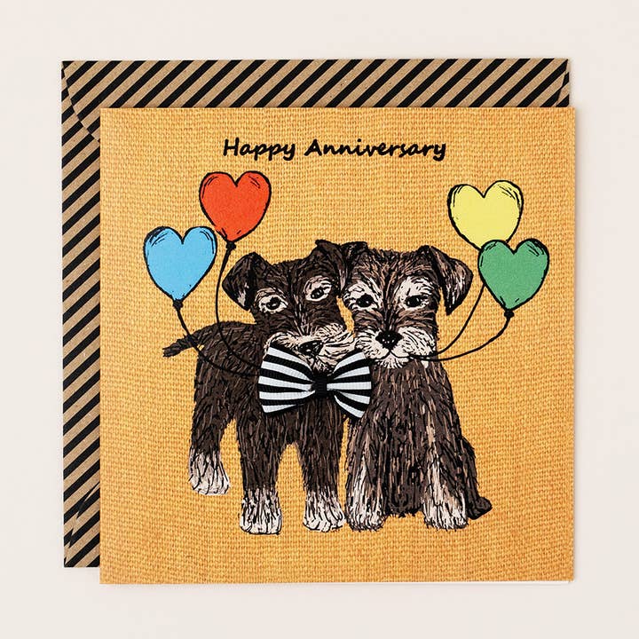 Anniversary Schnauzer Dog Hand-Finished Greetings Card for wholesale by Apple & Clover