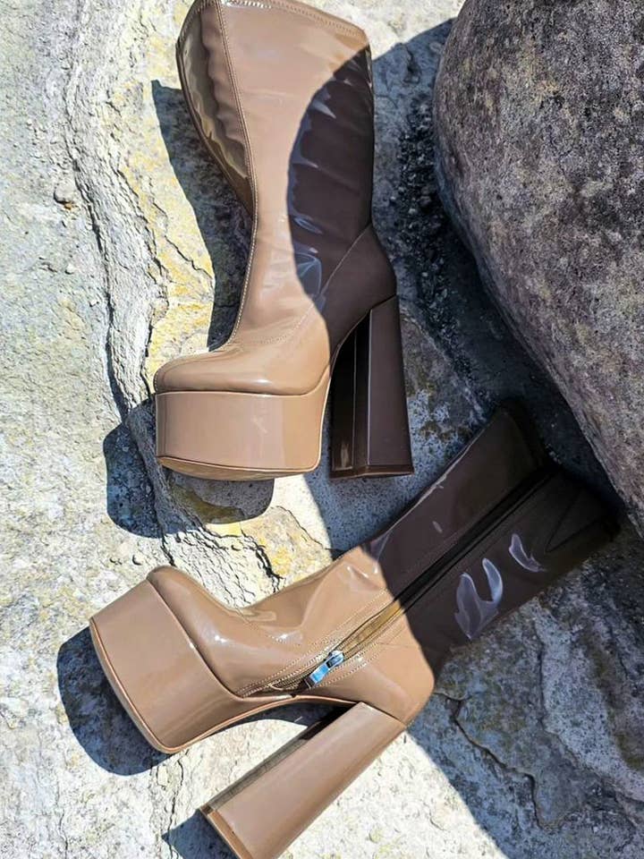 Vinkele Patent Pu High Block Heeled Ankle Boot for wholesale by Rag Company