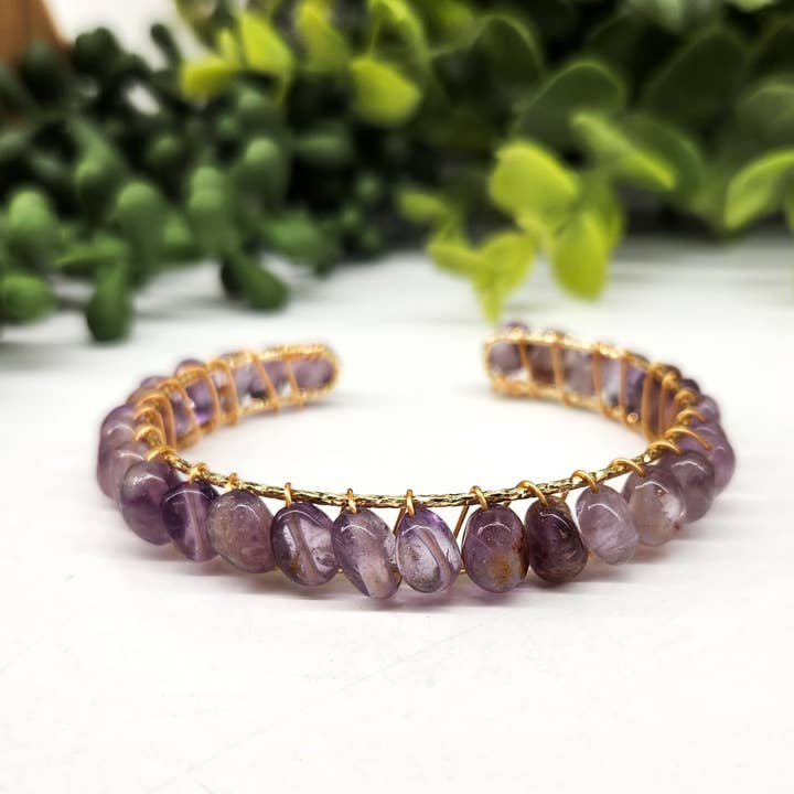 Super Seven Bangle/Cuff/Wire Wrapped -18kt.Gold Overlay for wholesale by Meraki Gemstones