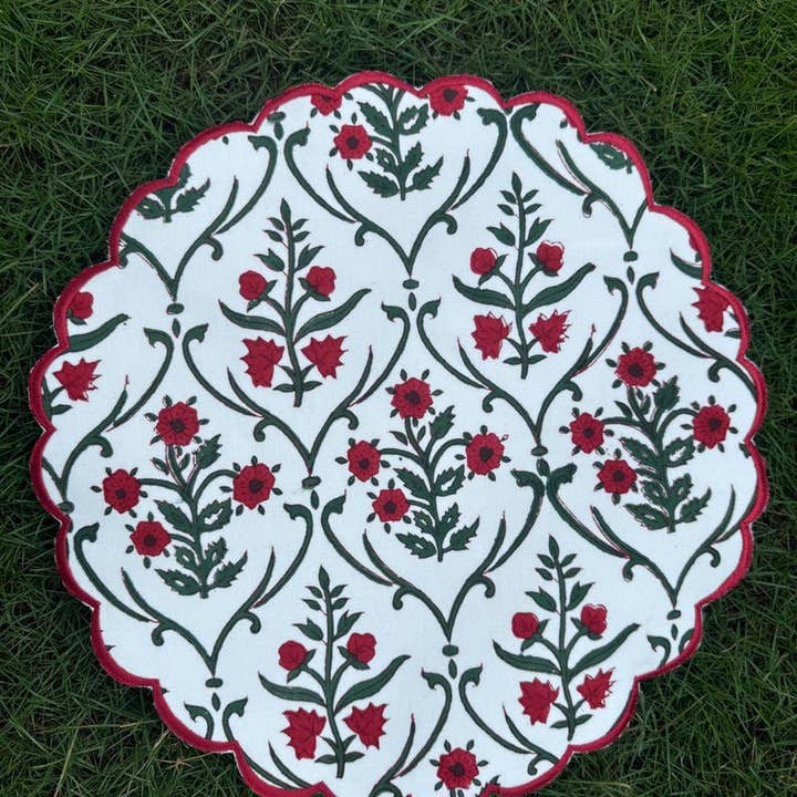 Fabricrush - Wholesale Placemat - Ruby Red and Emerald Green Cotton Hand Block Tablemats2