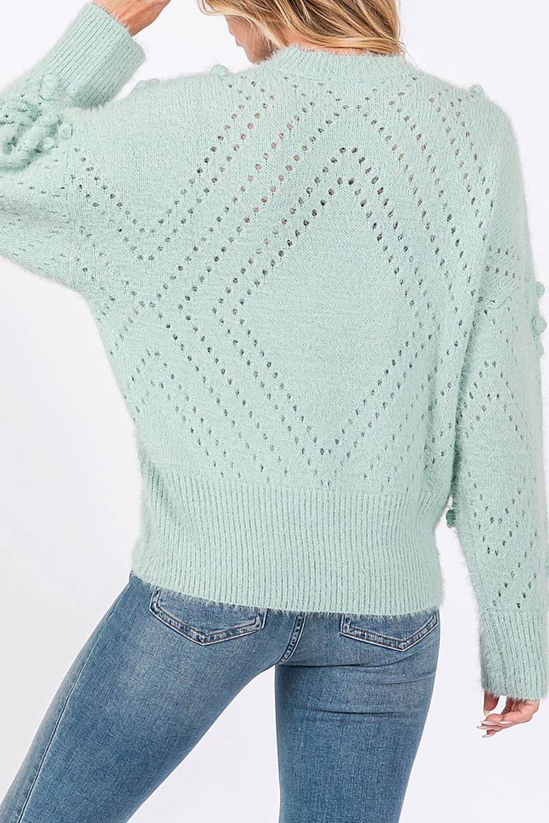 ROUSSEAU - Wholesale Knit Sweater - Women's - MOHAIR POM POM LONG SLEEVES SWEATER11