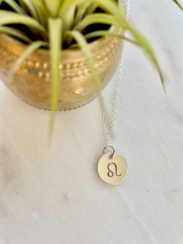 Leo Hand Stamped Astrological Sign Necklace for wholesale by Adventures in Bloom