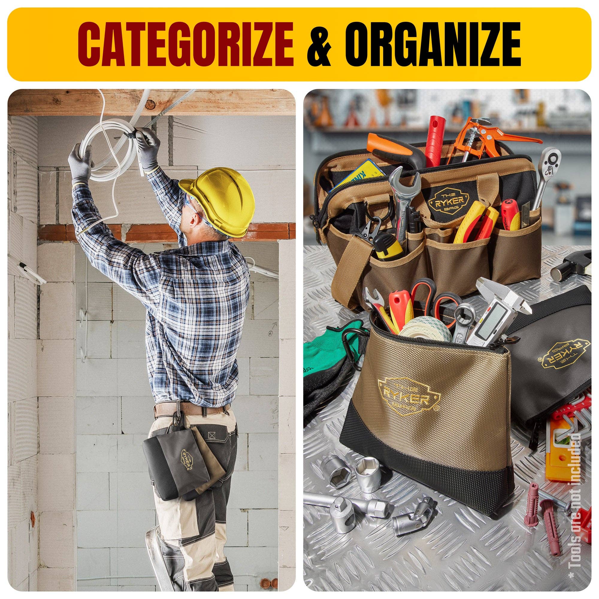 The Ryker Bag – Großhandel Werkzeugsets – Canvas-Reißverschluss-Werkzeugtasche klein mit hartem Boden und Karabiner (2er-Pack)4