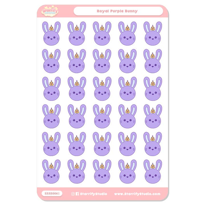 Feuille d'autocollants Royal Purple Bunny pour la vente par Pastel Dreamer, LLC.