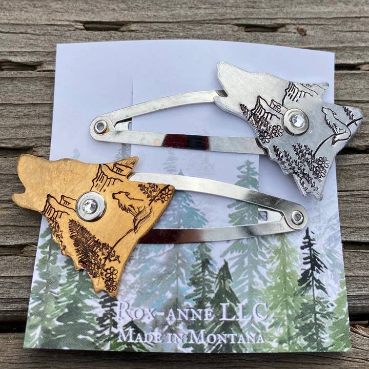 Hand Stamped Wolf Barrettes for wholesale by Rox-anne