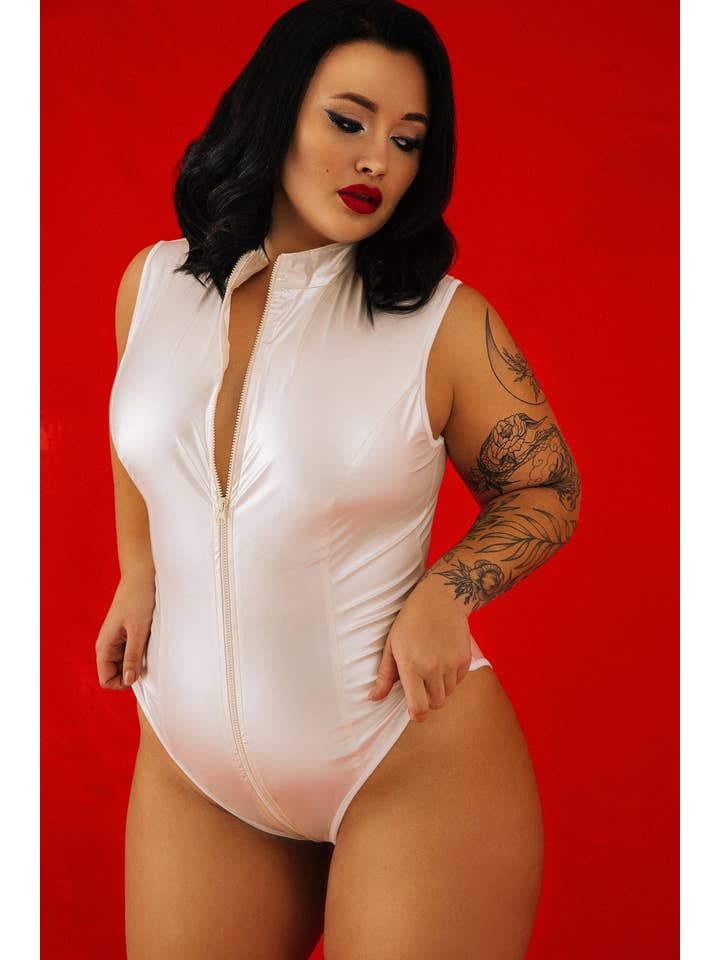 Devils Boutique - Venta al por mayor Body - Mujer - Body blanco de talla grande con cuello alto y corte alto