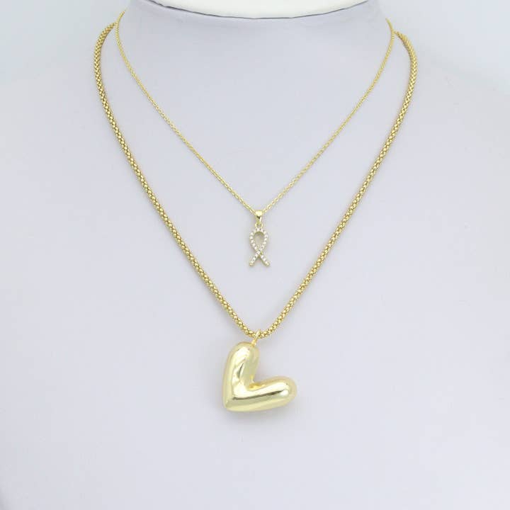 BestBeads&Beyond - Wholesale Individual Charm/Pendant - Puffy Gold Heart CZ Ribbon bow Charm Pendant, Sku#Y1044