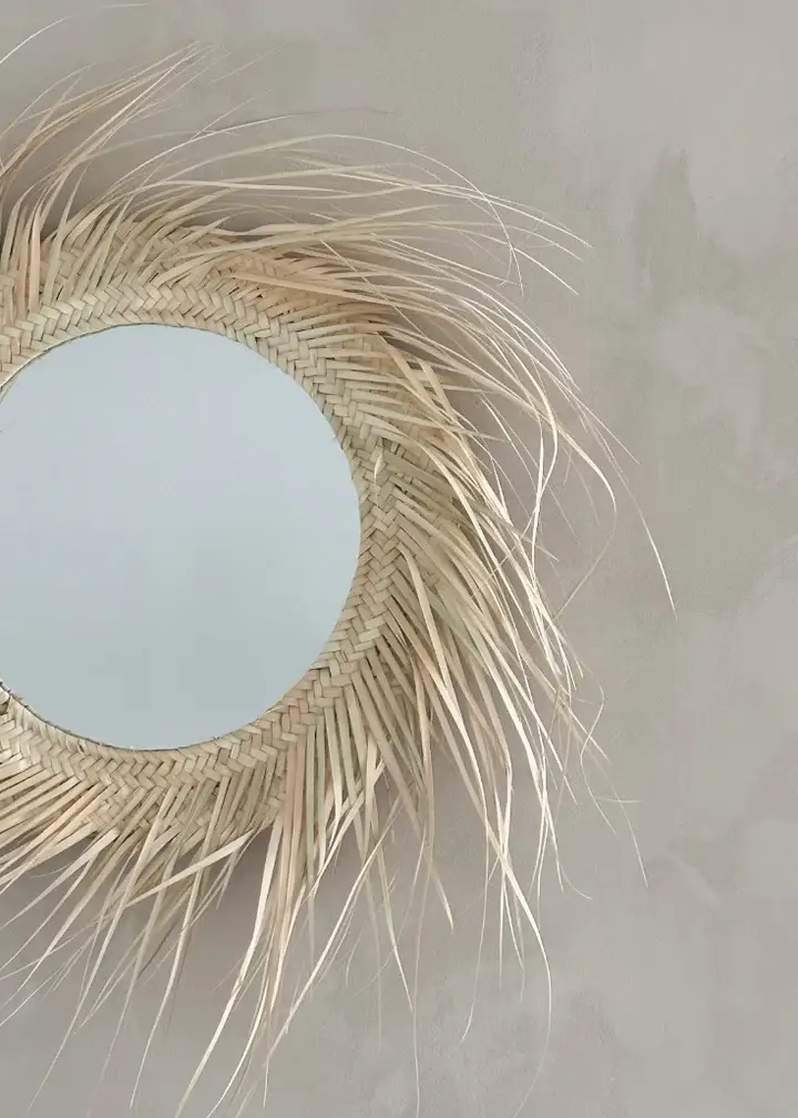 High crafty - Vendita all'ingrosso Specchi da parete - Specchio in Foglia di Palma Fatto a Mano – Design Organico Unico1