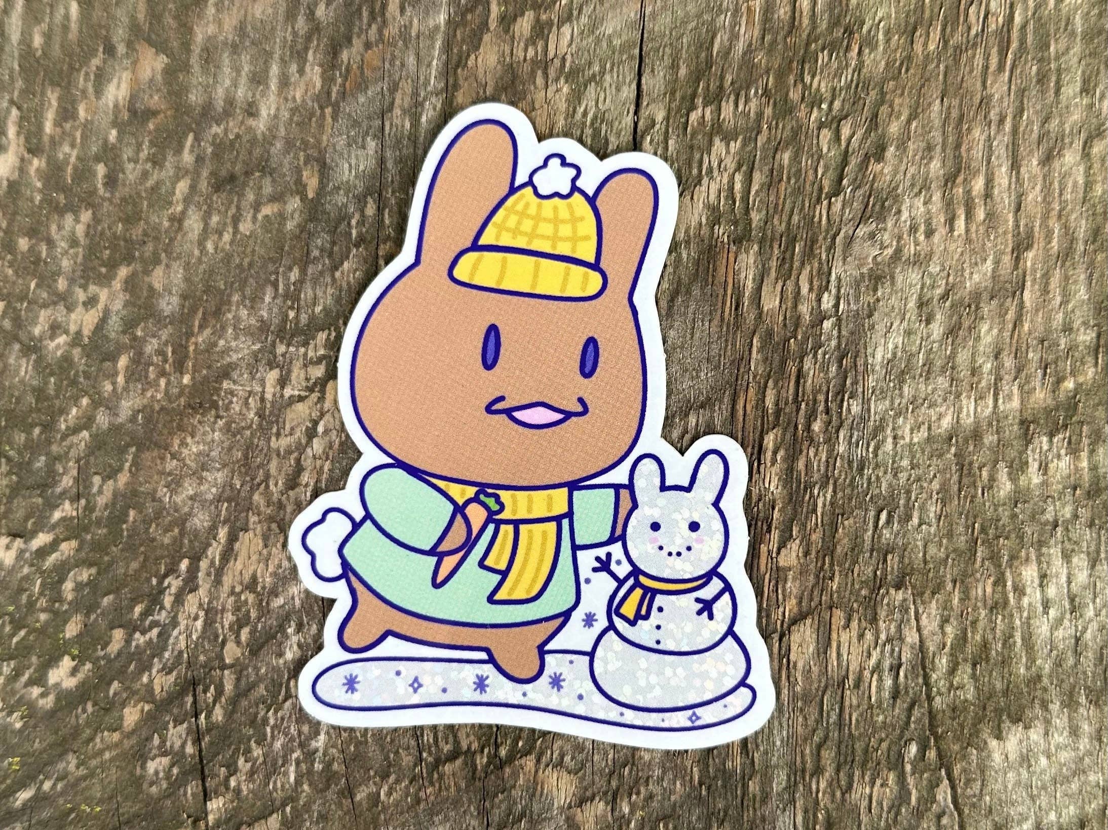 Courtney Elizabeth Studio - Wholesale Sticker - Snowbun Waterproof Glitter Sticker - Rabbit Winter Day