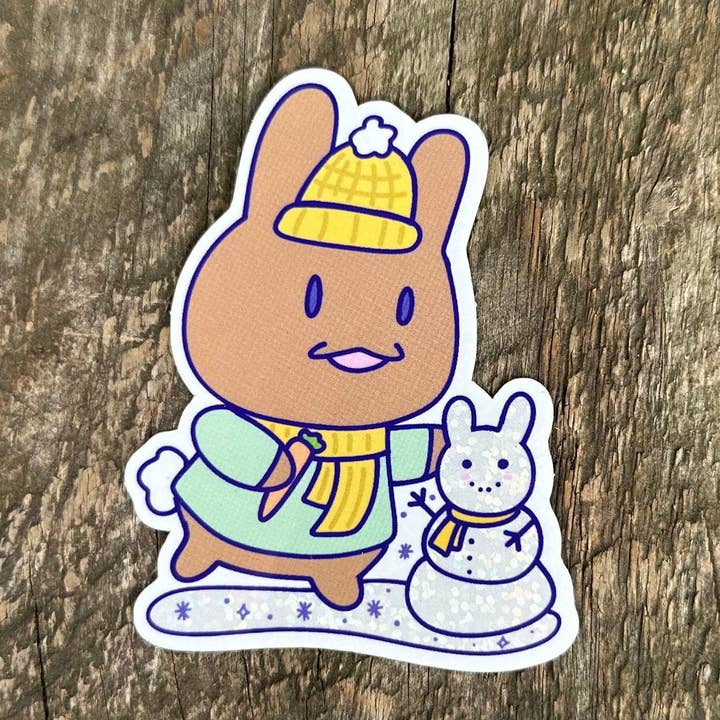 Snowbun Waterproof Glitter Sticker - Rabbit Winter Day for wholesale by Courtney Elizabeth Studio