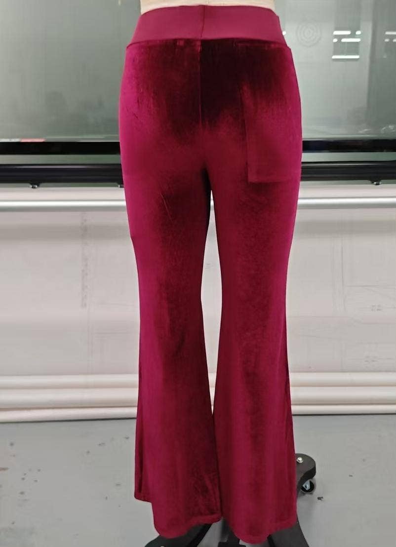 HIDDENBRAND - Wholesale Pants - Women's - Fall vintage elastic waist velvet flare pants3