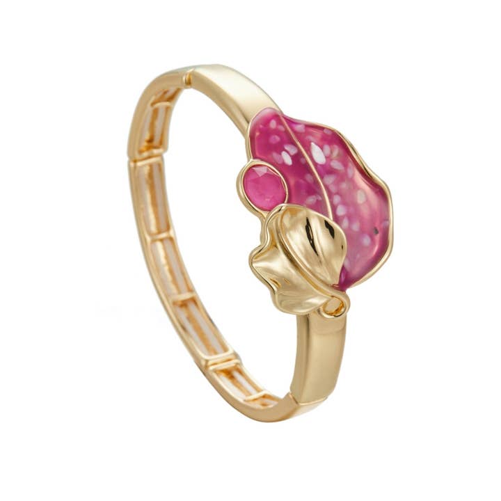 BELLE MISS – Engroshandel Armbånd – Caraza elastisk armbånd med bladmotiv i perlemor og krystal4