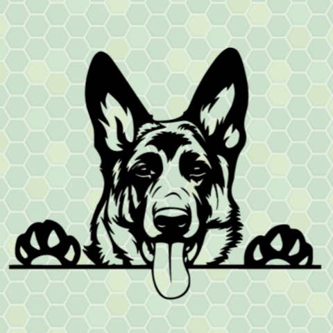 Adesivo in vinile a forma di cucciolo di pastore tedesco che sbircia per la vendita all'ingrosso da parte di Bow-Dacious Designs