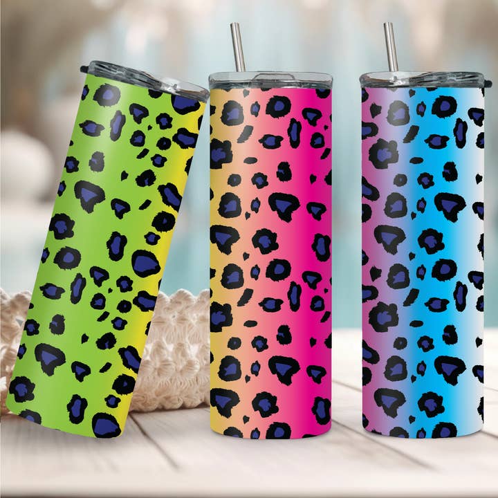 Gobelet Guépard Arc-en-ciel + Pailles Réutilisables pour la vente par Melis' Creations & More LLC
