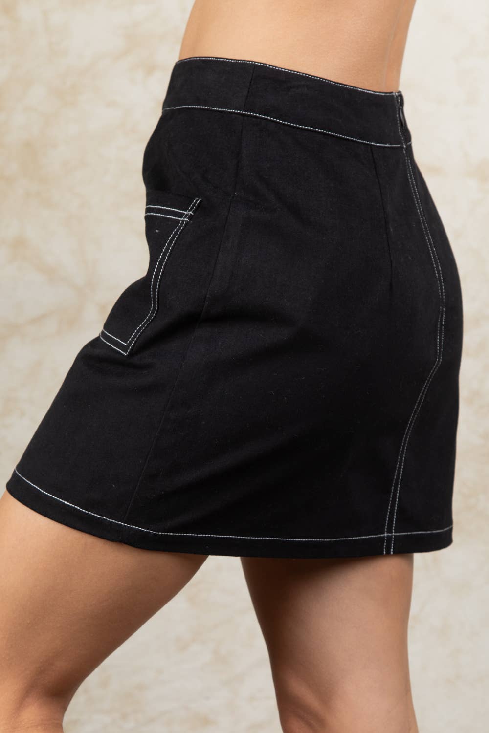 VERY J - Wholesale Skirt - Women's - VE60070BOT-Contrast Color Stitch Mini Skirt5