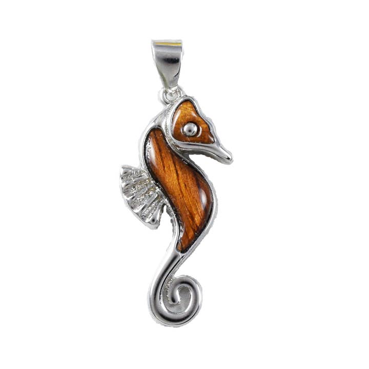 Hawaiianskt äkta koa-trä sjöhästhänge, sterling silver koa-trä sjöhästhänge, jul årsdag födelsedagspresent för wholesale av Paradise Treasures Jewelry