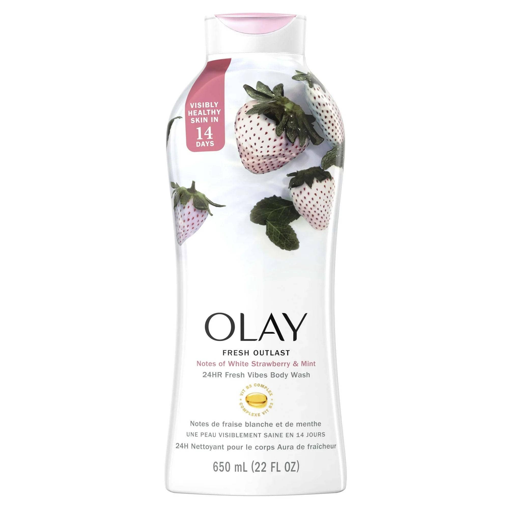 KT Supply – Gel de banho por atacado – OLAY Fresh Outlast Sabonete Líquido Corporal Morango Branco e Hortelã, 650 ml (22 oz)0