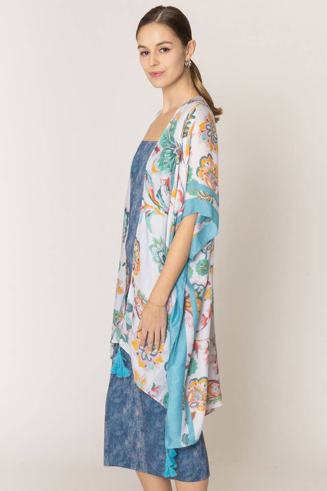 Hana - Wholesale Kimono - Women's - Floral Print Stripe Edge Tassel Summer Kimono11