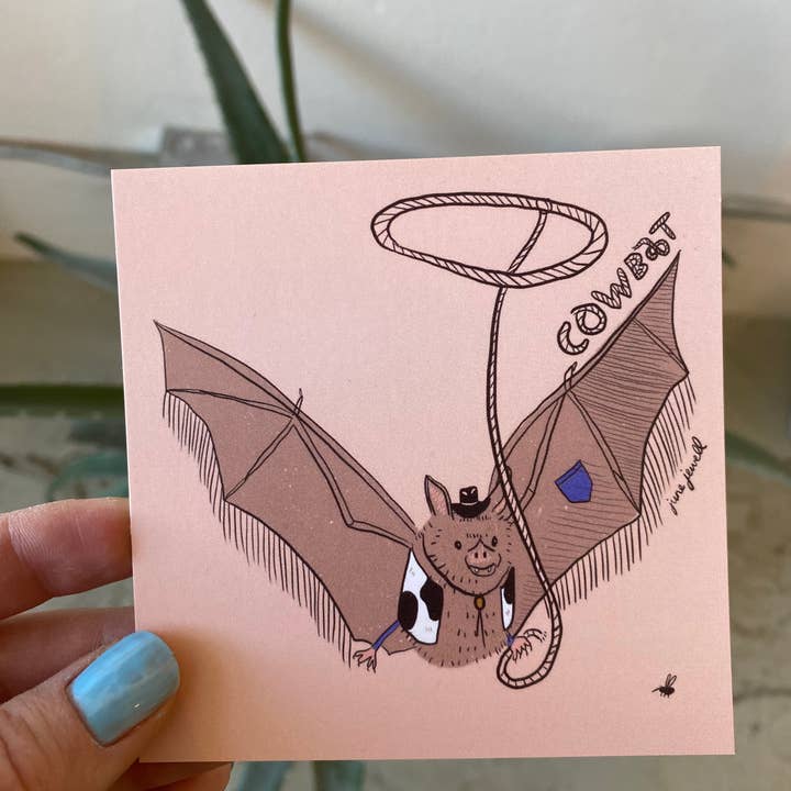 4”x4” COWBAT art print for wholesale by June Jewell Designs