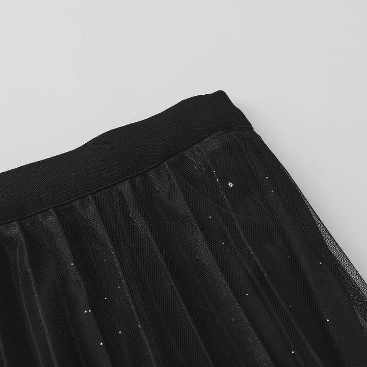 Black pleating mesh Skirt with ombre effect and glitters (Black) for wholesale on Faire