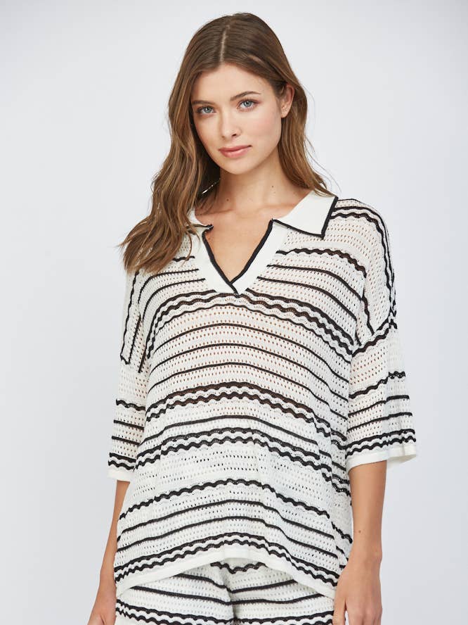 2 KLEUREN HAAK BREISEL TRUI KORTE MOUW TOP FW15454 voor wholesale door FATE