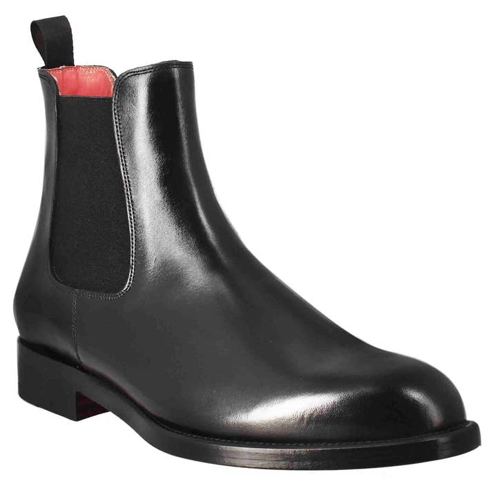 Heren Chelsea-boot van zwart leer met elastiek voor wholesale door The Royale Leather