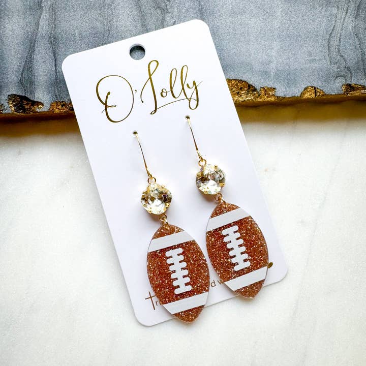Orecchini "Football" O’Lolly - Pietra Chiara con Calcio in Acrilico Glitterato (SALDI) per la vendita all'ingrosso da parte di O’Lolly Jewelry
