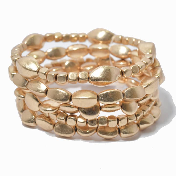 SOPHIA WHOLESALE - Wholesale Jewelry Set - Multi Layered Nugget Bead Stretch Bracelet