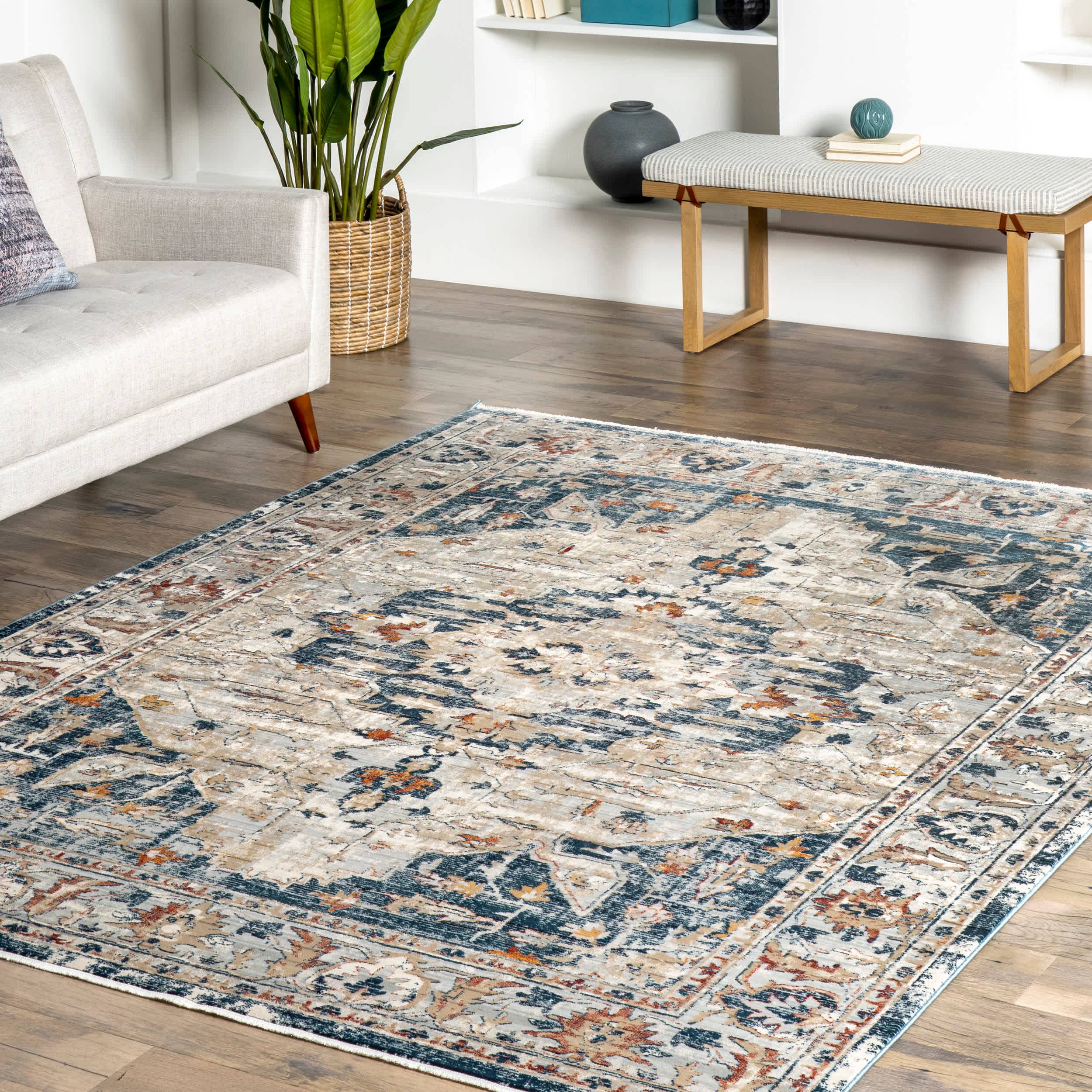 Grey Josephine Winged Cartouche Area Rug for wholesale on Faire7