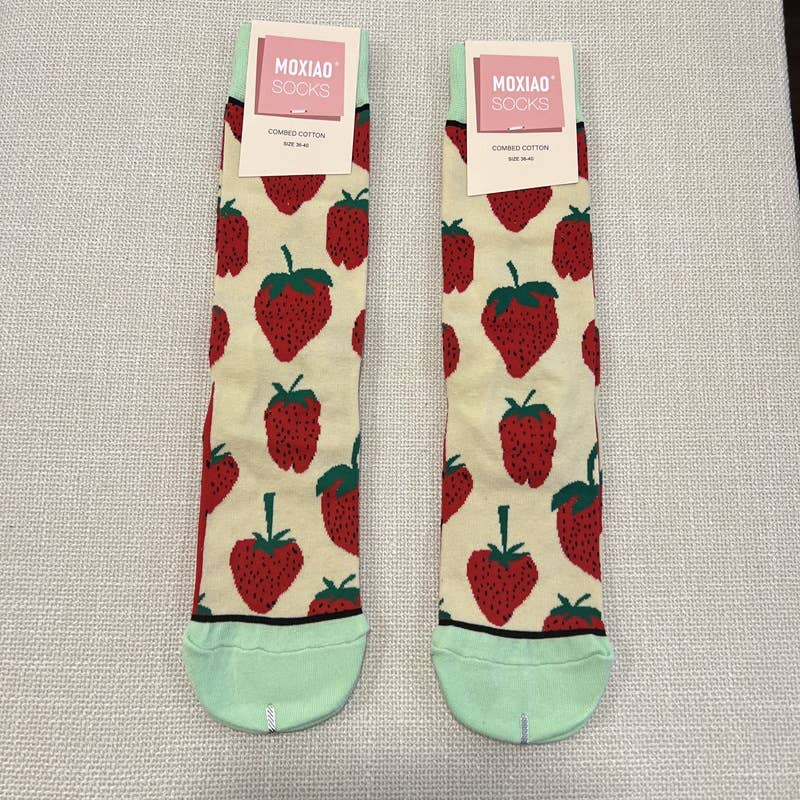 Tourtiwi - Vendita all'ingrosso Calzini - Donna - Calzini alla caviglia con motivo artistico colorato di tulipani e fragole.8