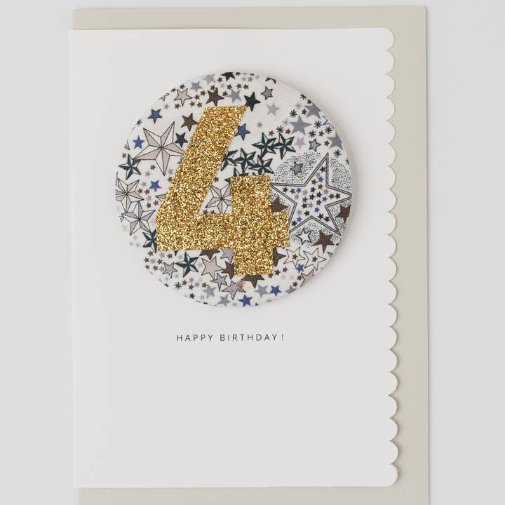 The Charming Press - Wholesale Birthday Card - Birthday Badge Age 4 - Liberty Adelajda's Wish