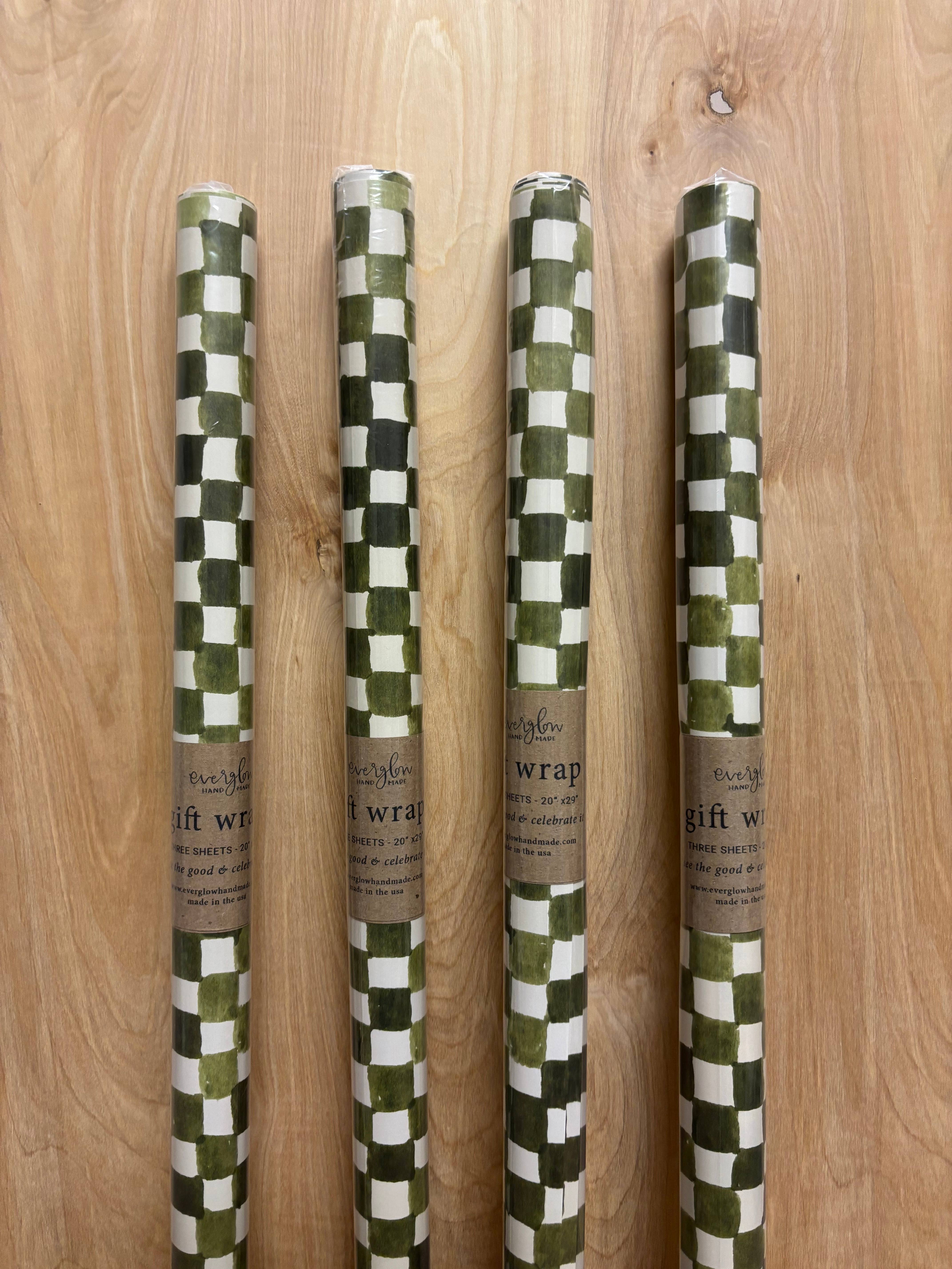 everglow handmade - Wholesale Wrapping Paper Roll - Checkerbox | Green Hand Painted Christmas Holiday Gift Wrap1