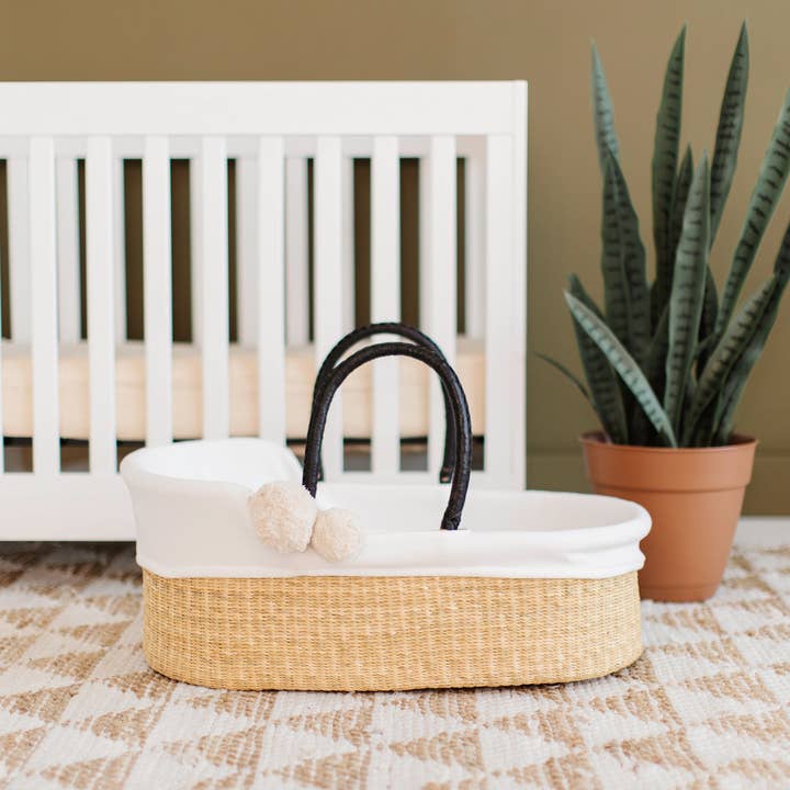 Plum & Sparrow - Wholesale Bassinet - Baby - Natural- African Moses Basket- Black Handle