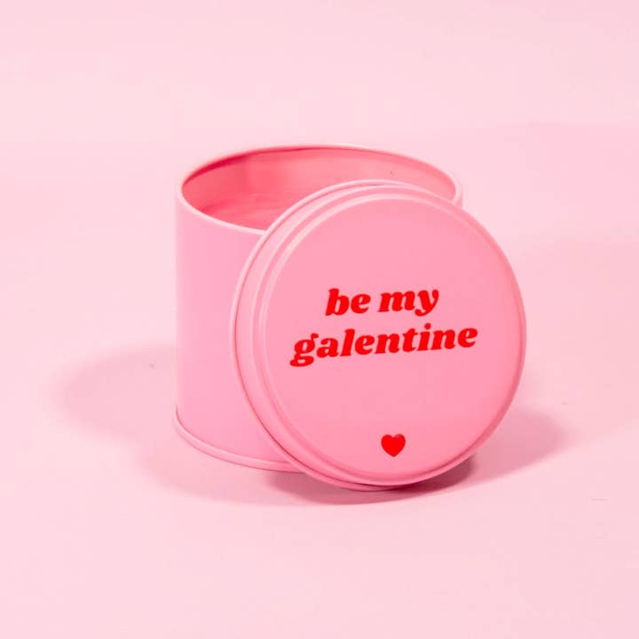 Pomegranate & Fig Be My Galentine Pink Valentine Tin Candle for wholesale by Flamingo Candles