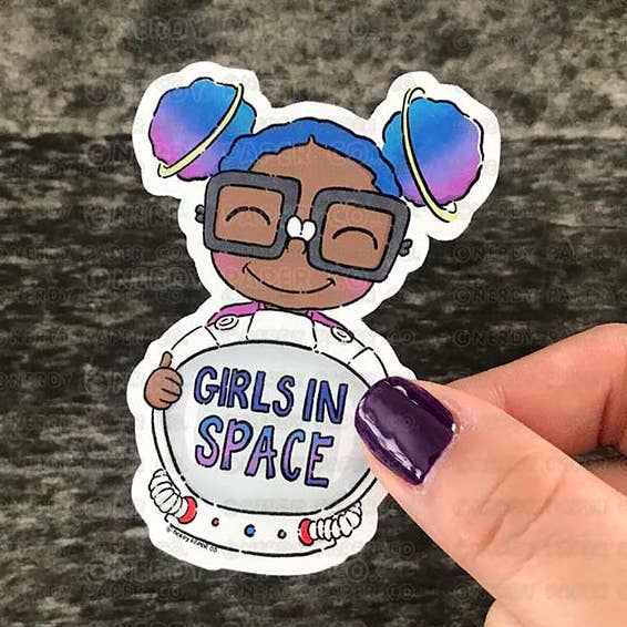 GIRLS IN SPACE - Hand Drawn Waterproof Vinyl Sticker for wholesale by NERDY PAPER CO.