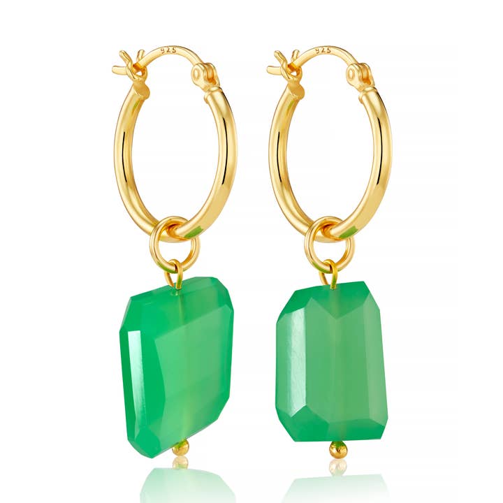 CHRYSOPRASE GEMSTONE HOOP EARRINGS IN GOLD VERMEIL for wholesale by Fool's Gold Jewellery