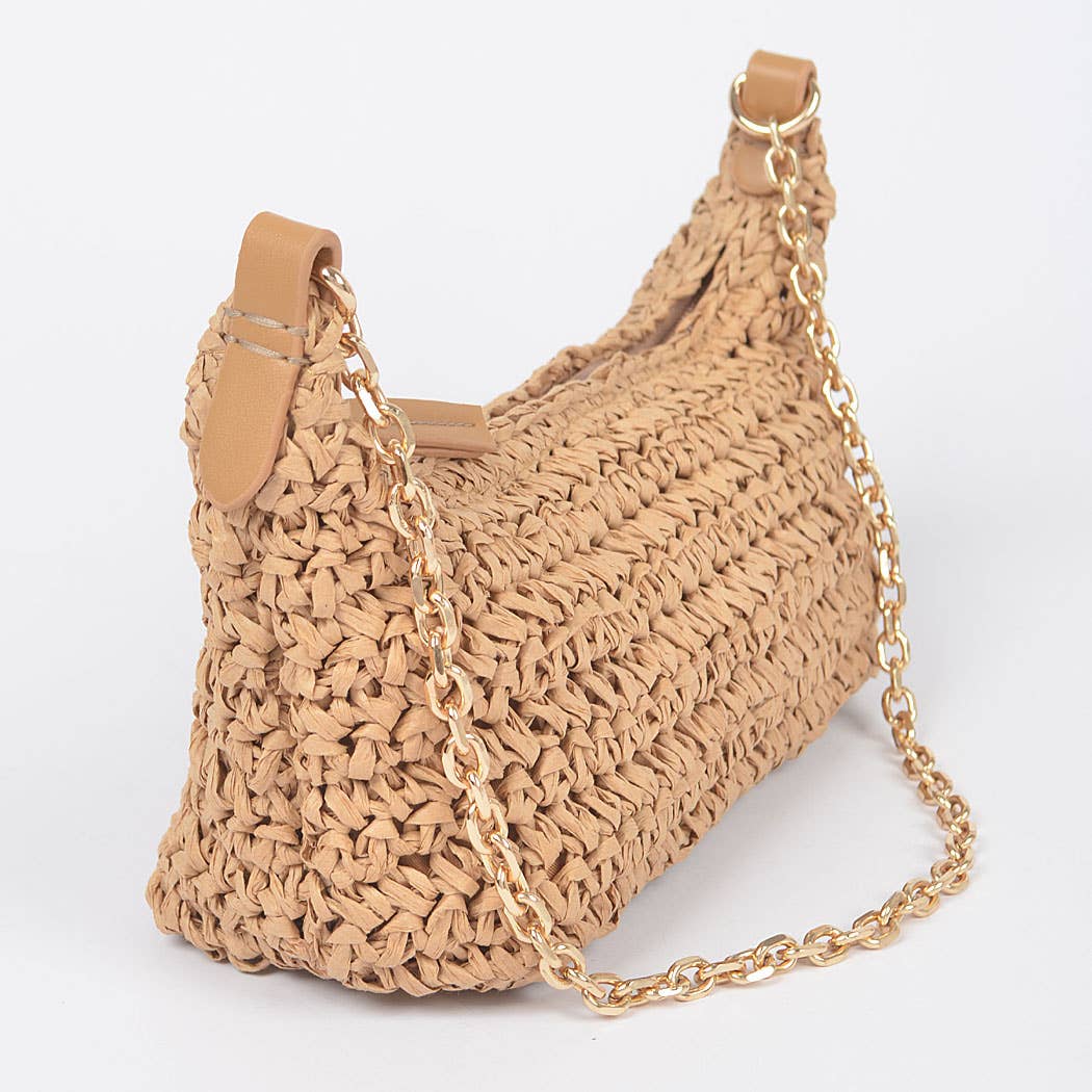 3AM BY H&D ACCESSORIES - Vendita all'ingrosso Tracolla - Donna - Pochette a tracolla con catena e zip in paglia sintetica4