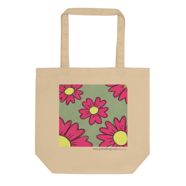 Hot Pink Zinnia Eco Tote Bag for wholesale by Printed Hugs