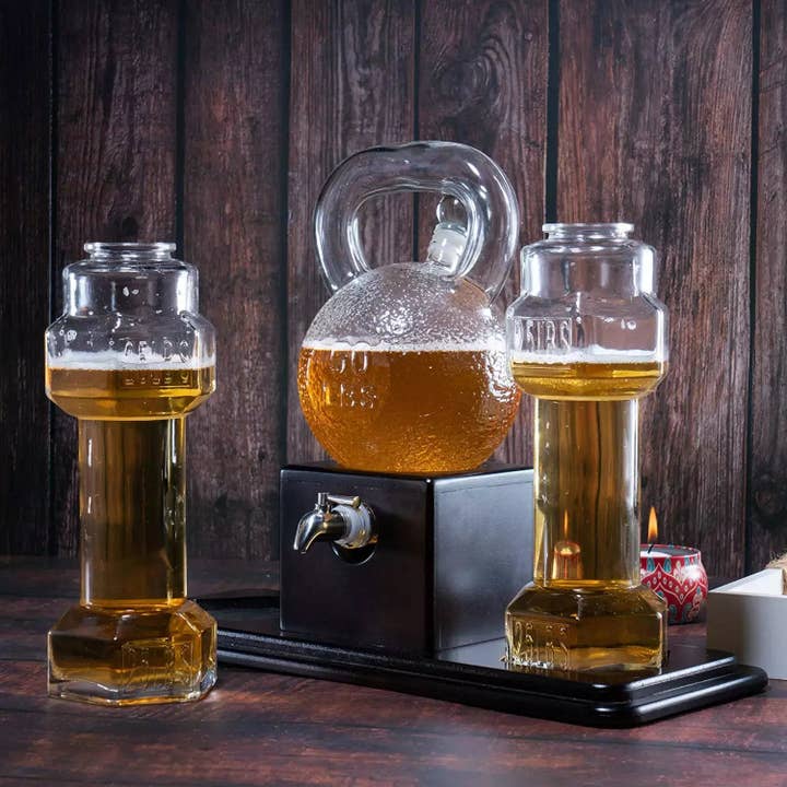 The Wine Savant / Khen Glassware - Venta al por mayor Decantador - Juego de decantadores de whisky y vino Kettlebell con copas con mancuernas